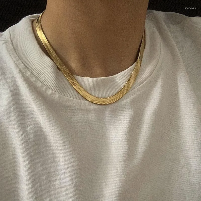 Kettingen 7 MM 10 MM Snake Chain Voor Vrouwen Mannen Goud Kleur Platte Visgraat Choker Ketting Hip Hop Mode sieraden Gift