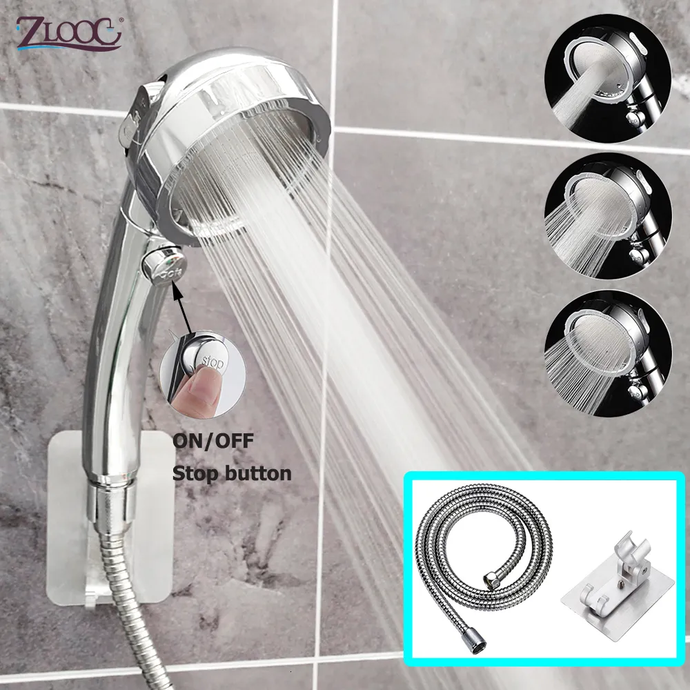 Pommeaux de douche de salle de bain Zloog 3 modes réglables argent noir pommeau de douche douches à main haute pression ensemble de pommeau de douche de salle de bain sous pression avec tuyau 230331