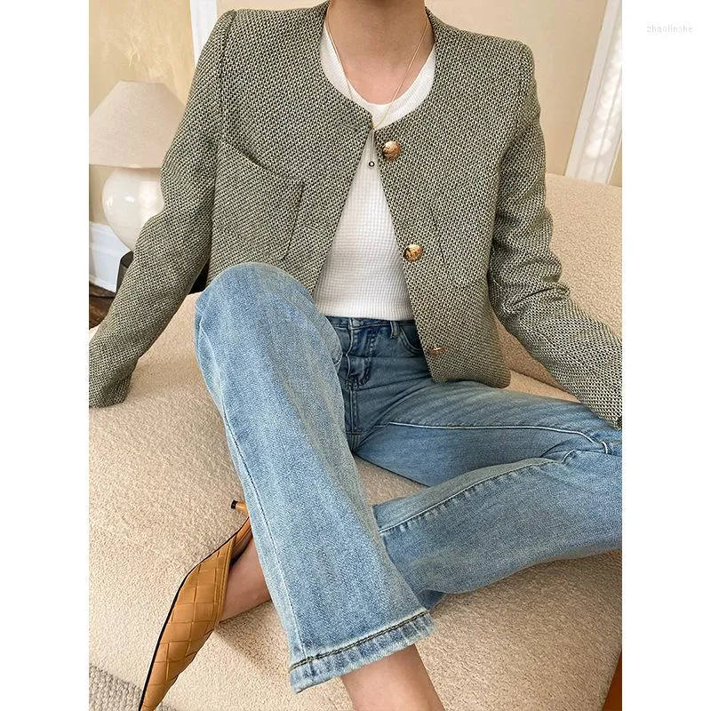 Women's Jackets Green Color Fashion Wool Fabric Women Coat Full Sleeves Matel Buttons Loose Casual Office Work Lady Tops Clothes