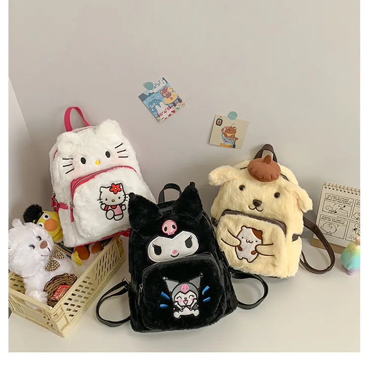 Olho kawaii pelúcia zíper mochila menina bonito acessórios macios saco com zíper meninas grande capacidade presente de aniversário l40