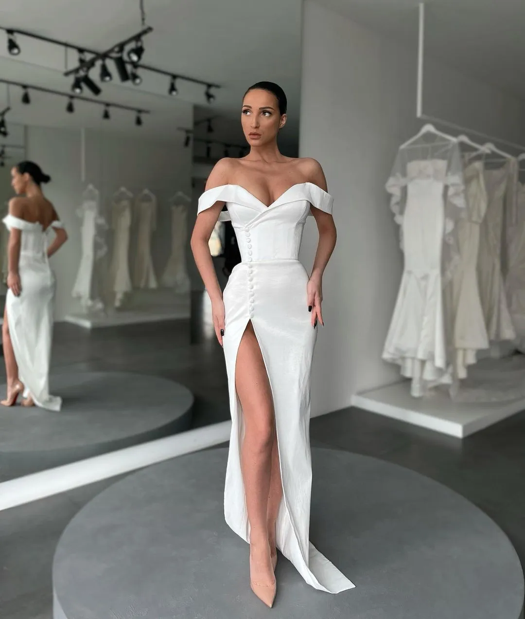 modern sheath wedding dress Modern Muse Sheath Wedding Gown with Asymmetrical Neckline – HAREM's Brides