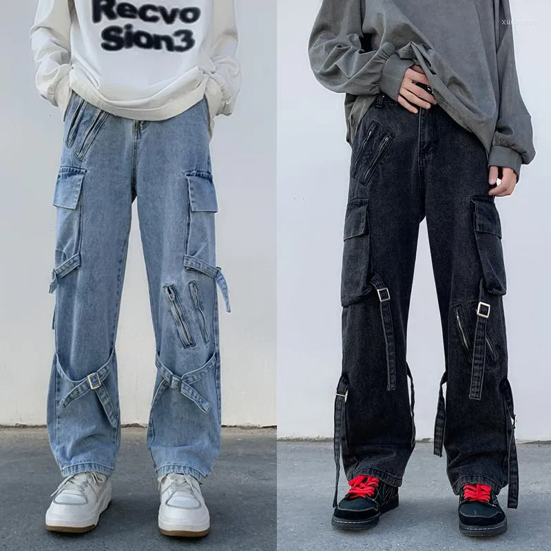 Jeans da uomo 2023 Uomo Gamba Larga Denim Cargo Jean Pantaloni Gotico Dritto Baggy Hip Hop Streetwear Skateboard Pantaloni Neutri