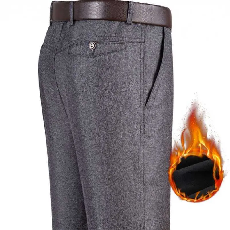 Pantalons pour hommes nouveaux hommes polaire chaud affaires pantalons décontractés automne solide doux épaissir pantalon mâle marque mode costume pantalon noir gris YYQWSJ W0325