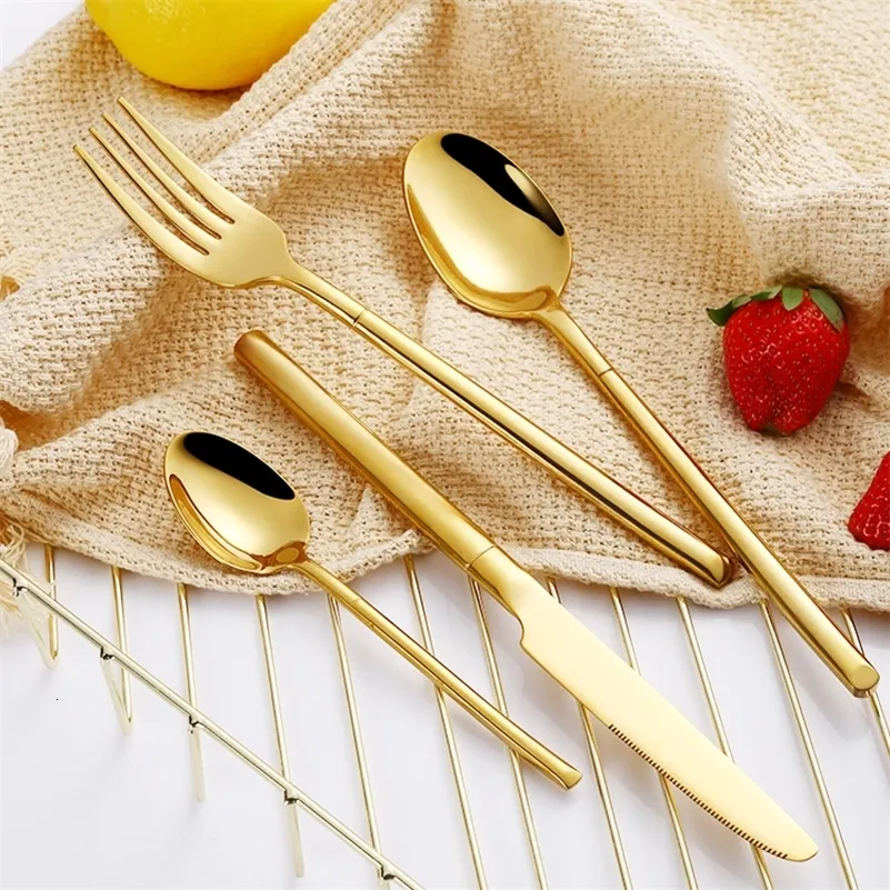 Serisuppsättningar Spklifey Gold Tabellery Fork Fork Rostfritt stål Set 4 PECS Tabell Proviset Set Gold Spoon Kitchen Table Battle 230331