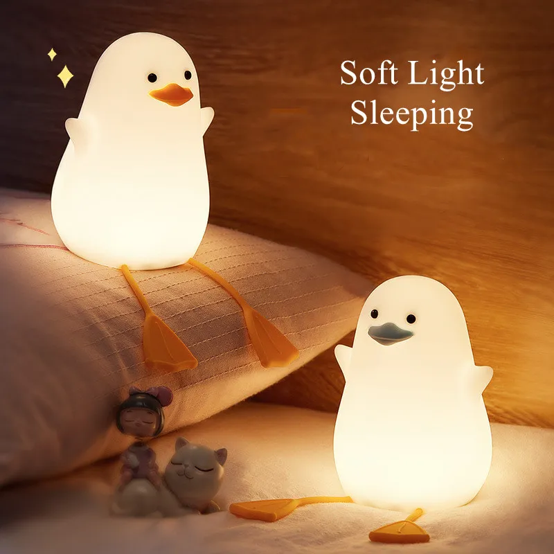 LED Night Lights Cute Duck Safe Silicone Lamp USB Rechargeable Sensor Timing Lamp Bedroom Bedside Baby Sleeping Lights Child Gift