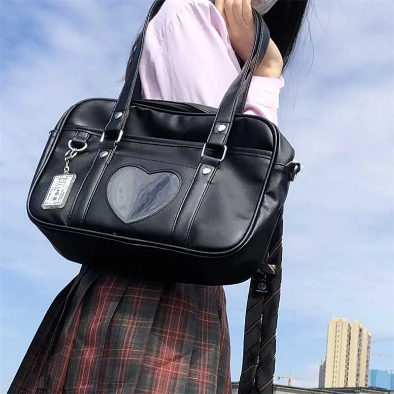 Ombro japonês coração jk bolsa escolar sacolas mulheres estudantes estudantes grandes bolsas de bolsa de cosplay com capacidade de anime