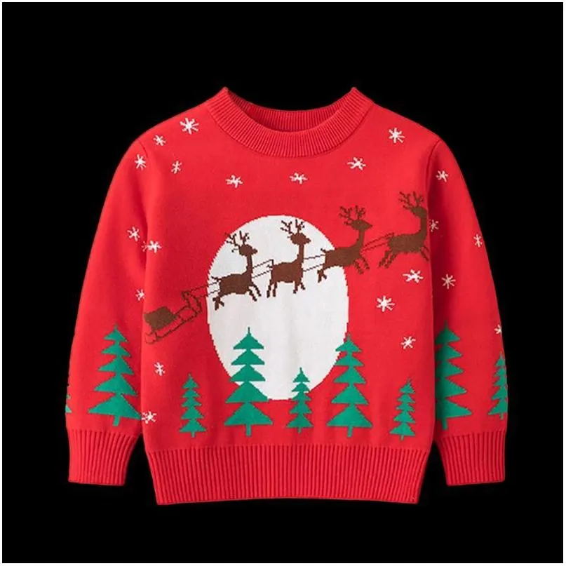 Pullover Plover Baby Kids Winter Warm Clothing Boy Girl Cartoon Christmas Tree Sleigh Knitted Sweater Children Jumper 27T Drop Deliv Dha9S