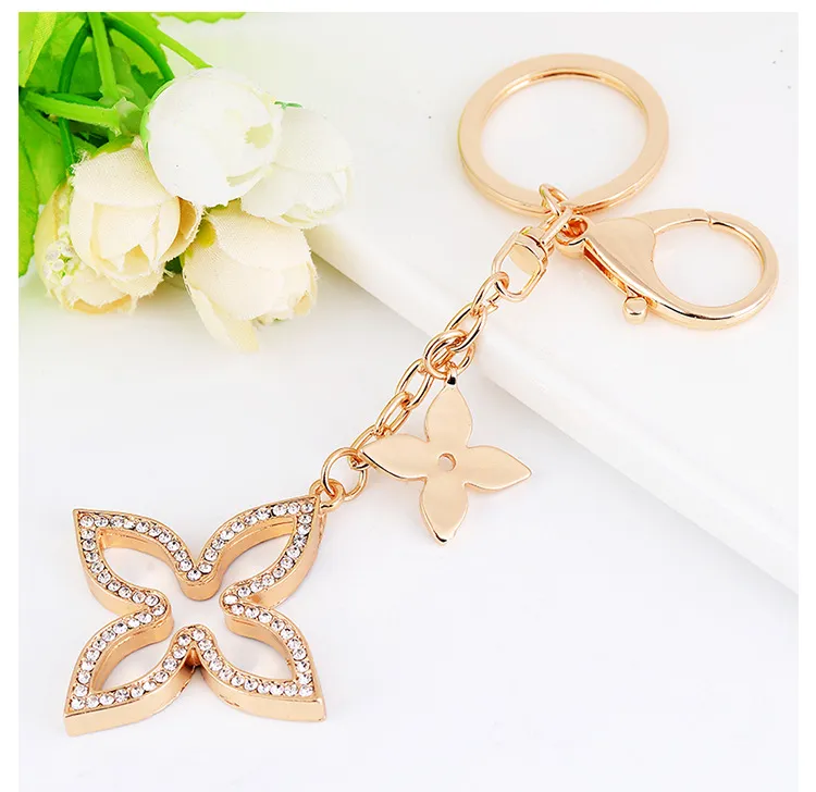 Crystal Clover Car Keychain For Women Rhinestone Flower Keyring