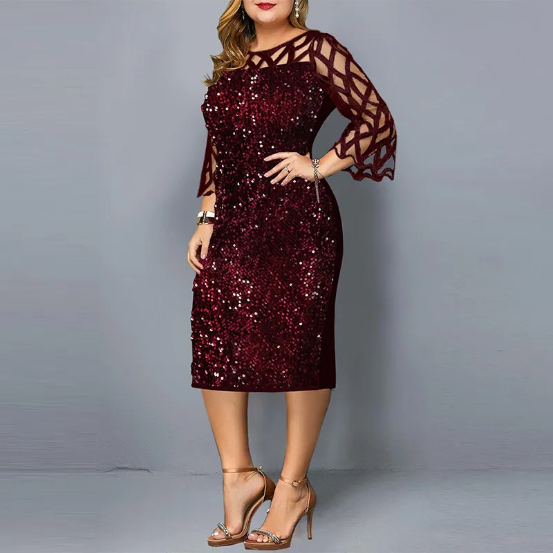 plus size burgundy sequin dress Plus Size Sweetheart Long Sleeve Burgundy Sequin Prom Dress PJM041L