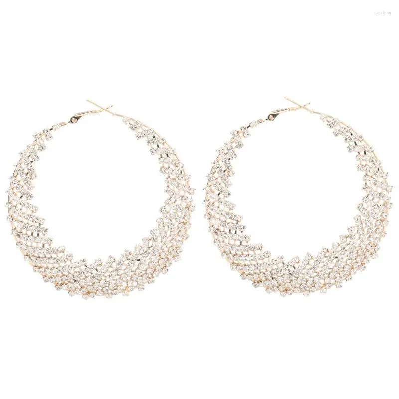 Boucles d'oreilles créoles Super clignotant griffe chaîne ronde maille creux strass géométrique mode femmes européen exagéré dîner