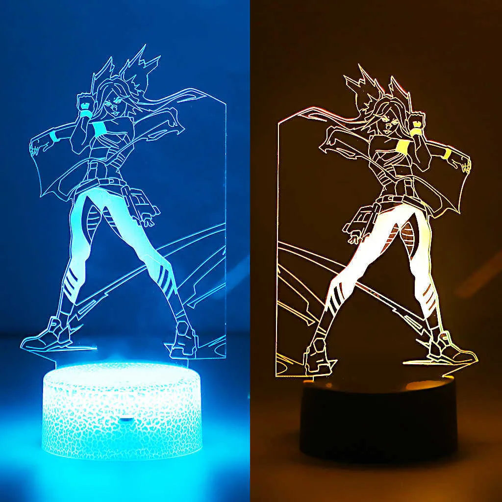 Nattljus Valorant Neon 3D LED Night Light For Kid Anime Game Dual Colorful Sunset Lamp Childrs Bedroom Decor Illusion Födelsedagspresent Jett P230331