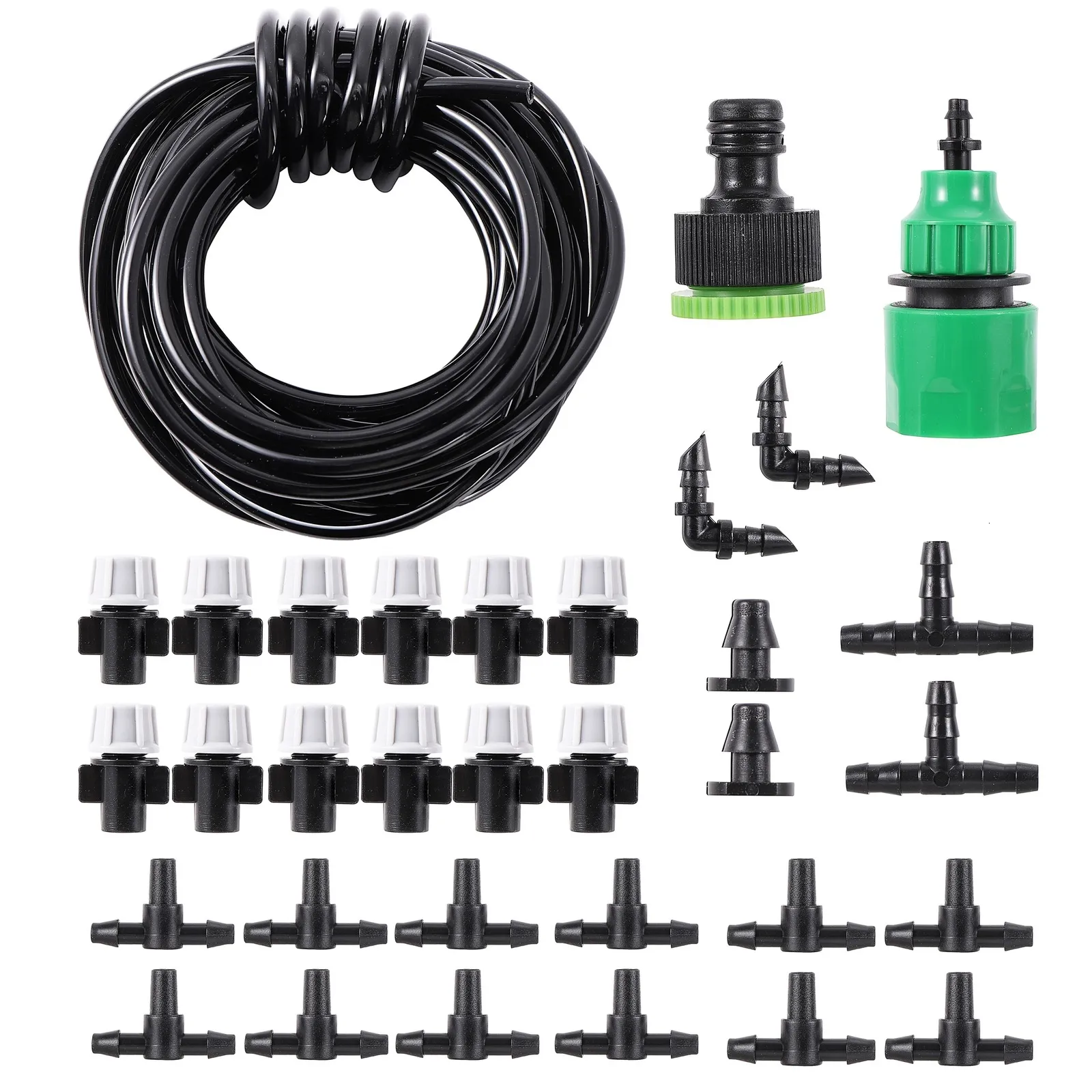 Sprayers 1 Set Fog Nozzles irrigation system Portable Misting Automatic Watering 10m Garden hose Spray head with 47mm tee and connector 230331