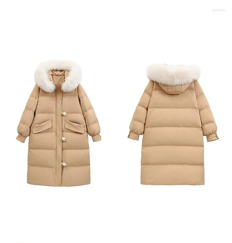 Damen-Trenchcoats Daunenjacke Damen 2023 Winter mittlerer Länge langer großer Haarkragen verdickter Mantel