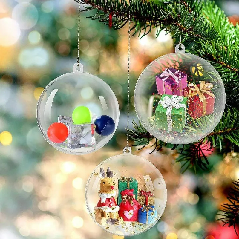 Decorações de Natal Bolas ocas transparentes para decoração de árvores Clear Baubles Ornamentos pendurados Xmas Navidad