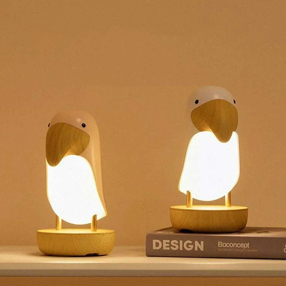 ナイトライトToucan Bird LED NIGHT LIGHT USB充電式寝室Luminaria Dimmmable Speaker Home Table Lighting Bluetooth Lamp E9L6 P230331