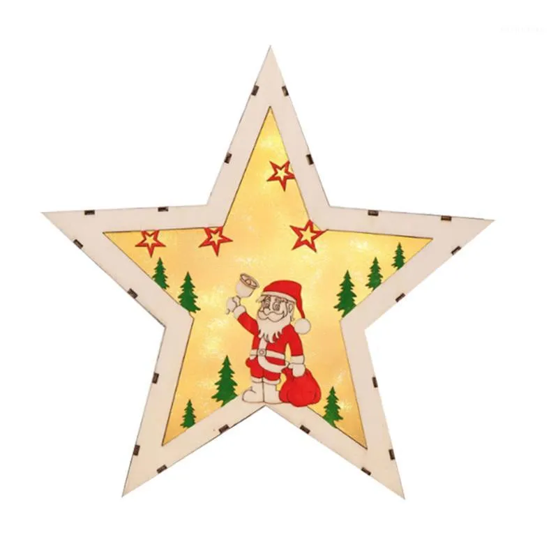 Kerstdecoraties Led Plaque Sign Light Luminous Stars Santa Claus Party Wooden Beautiful1