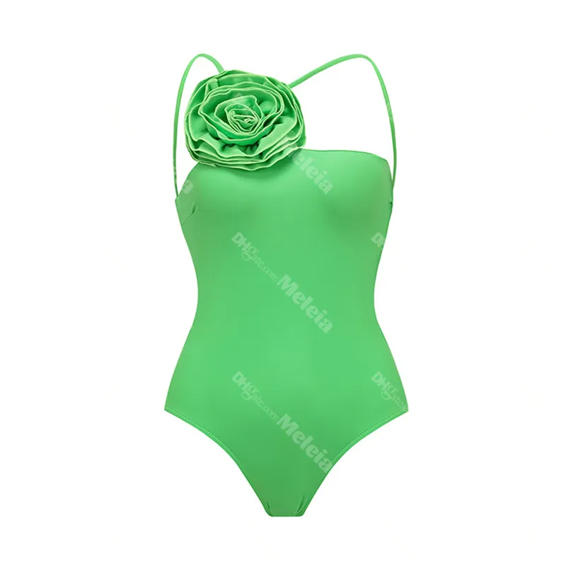 Costume da bagno senza schienale Costumi da bagno con fiori verdi per abiti da spiaggia sexy da donna con costume da bagno imbottito a vita alta