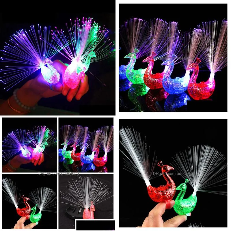 party favor peacock finger flash ring light colorful led lightup rings party gadgets creative kids toys rra4550