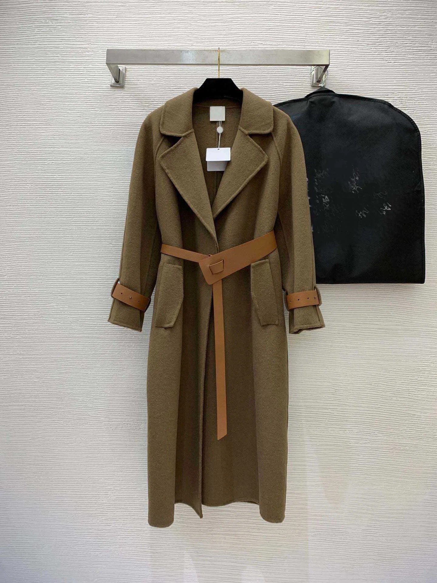 trench lungo da donna firmato Autunno inverno nuovo tessuto di lana a doppia faccia abbottonatura senza bottoni cappotto a maniche lunghe medio sottile logo marchio desig abbigliamento