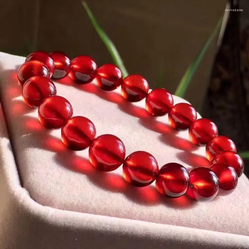 Strand Natural Orange Red Garnet Gemstone Bracelets For Women Men 9mm Stretch Crystal Round Bead Bracelet