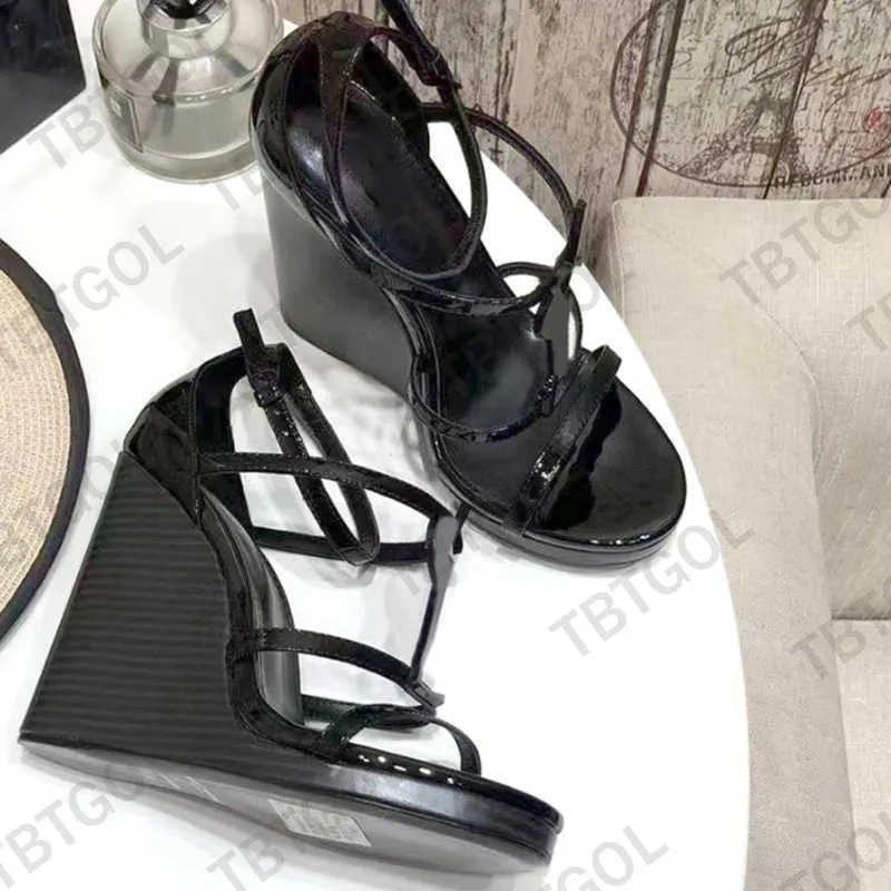 Designer Cassandra Wedge Heel Sandals Black Patent Leather Wedge ...