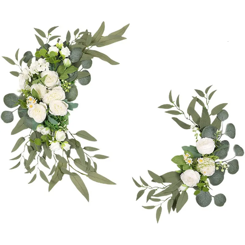 Faux Floral Greenery 2Pcs Fiore artificiale Rose Peony Welcome Wedding Guest Card Arco romantico Cerimonia Ricevimento Sfondo Decorazione murale 230331