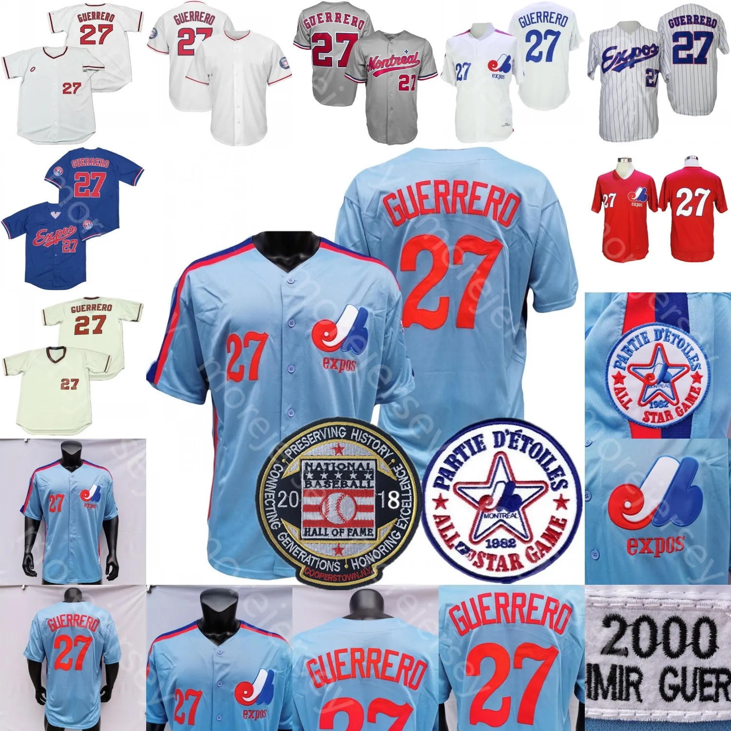 Maillot Expos de Montréal Vladimir Guerrero Hall Of Fame Patch 2000 Bleu Rouge Mesh Gris Blanc Bouton Fans Pinstripe Pull