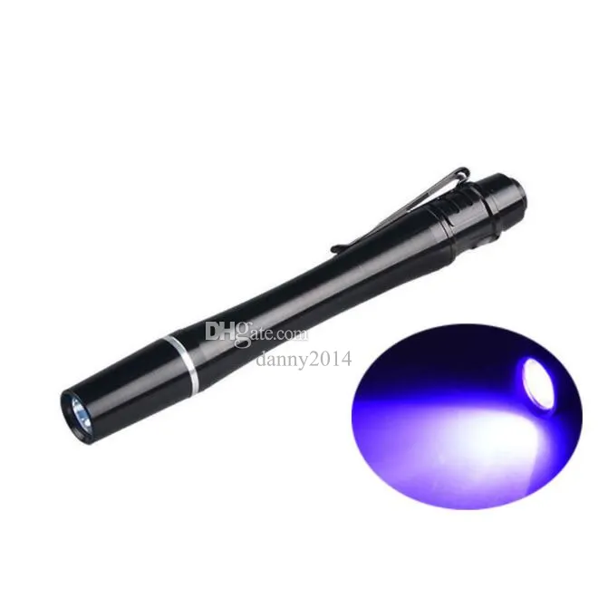 Portable Mini UV Pen ficklampan med klipp 395nm Blacklight Scorpion UV Purple Light Inspection Lights Multifunktion Small Pocket Torch Lamp