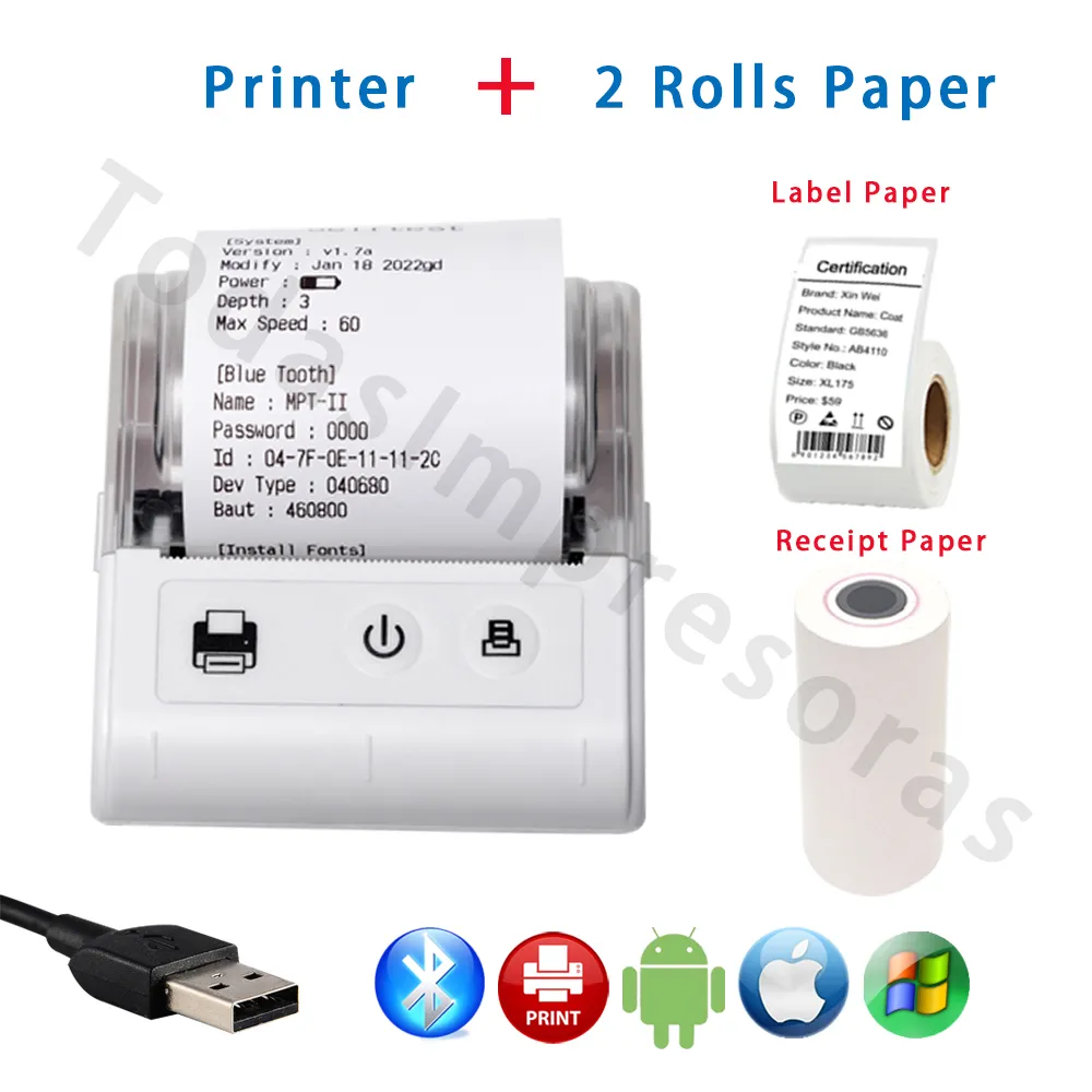 DC5V USB 3 80mm Mini Thermal Receipt Printer Bluetooth-Compatible Portable  Printer Support PC Android IOS Printer Paper Papeles
