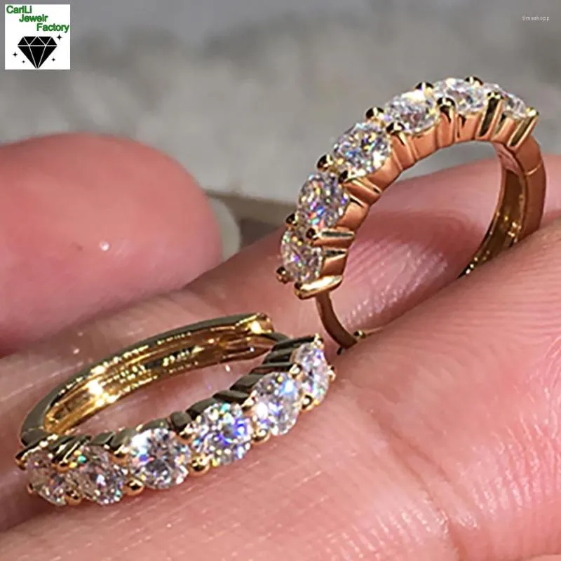 Hoop Earrings 9K Yellow Gold Women Drop Clip 0.08 Carat Round Moissanite Diamond Classic Trendy Elegant Gift Present