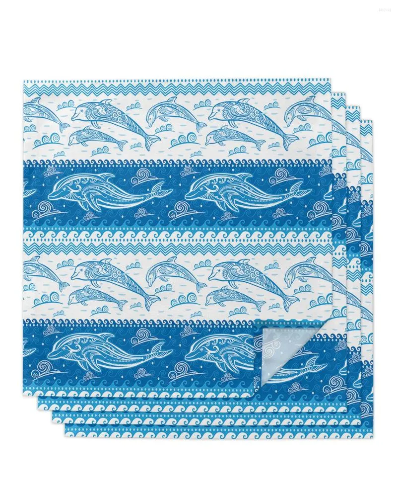 Noisette de table 4pcs Summer Dolphin Lignes vagues Texture Square 50 cm Décoration de mariage Dîner de cuisine