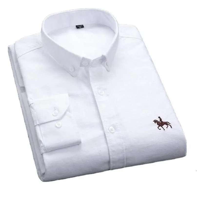 Мужские повседневные рубашки Высококачественные 100% хлопковая оксфордская рубашка мужская вышиваемая вышива