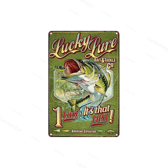 Vintage Fishing Metal Tin Signs Fishing Art Poster Man Cave Garage