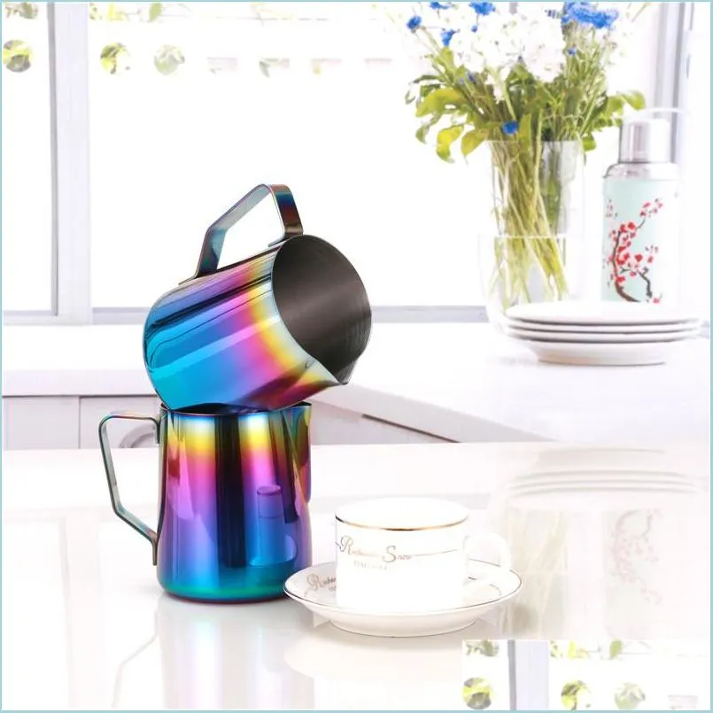 Bouteilles d'eau Pot de café en acier inoxydable Colorf Pl Pichet à fleurs Pots à lait Bouilloires Théière Tasse Tasse Drinkware 350Ml 600Ml Drop Delive Dhbmz