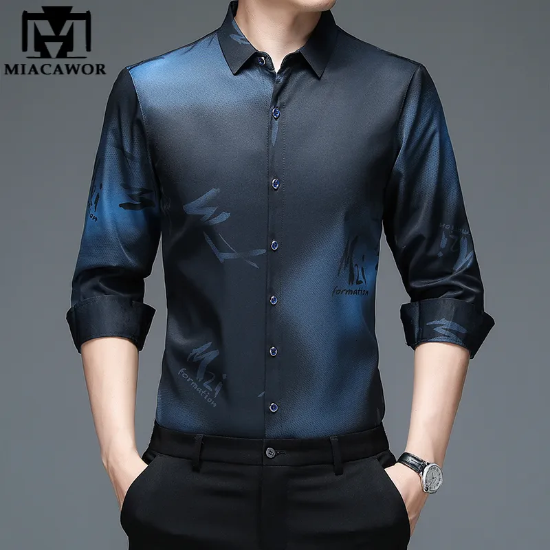 Koszulki męskie krawat barna koszula męska mączka swobodna koszula ultrathin fit chemikalia męska camisa masculina vintage odzież C792 230331