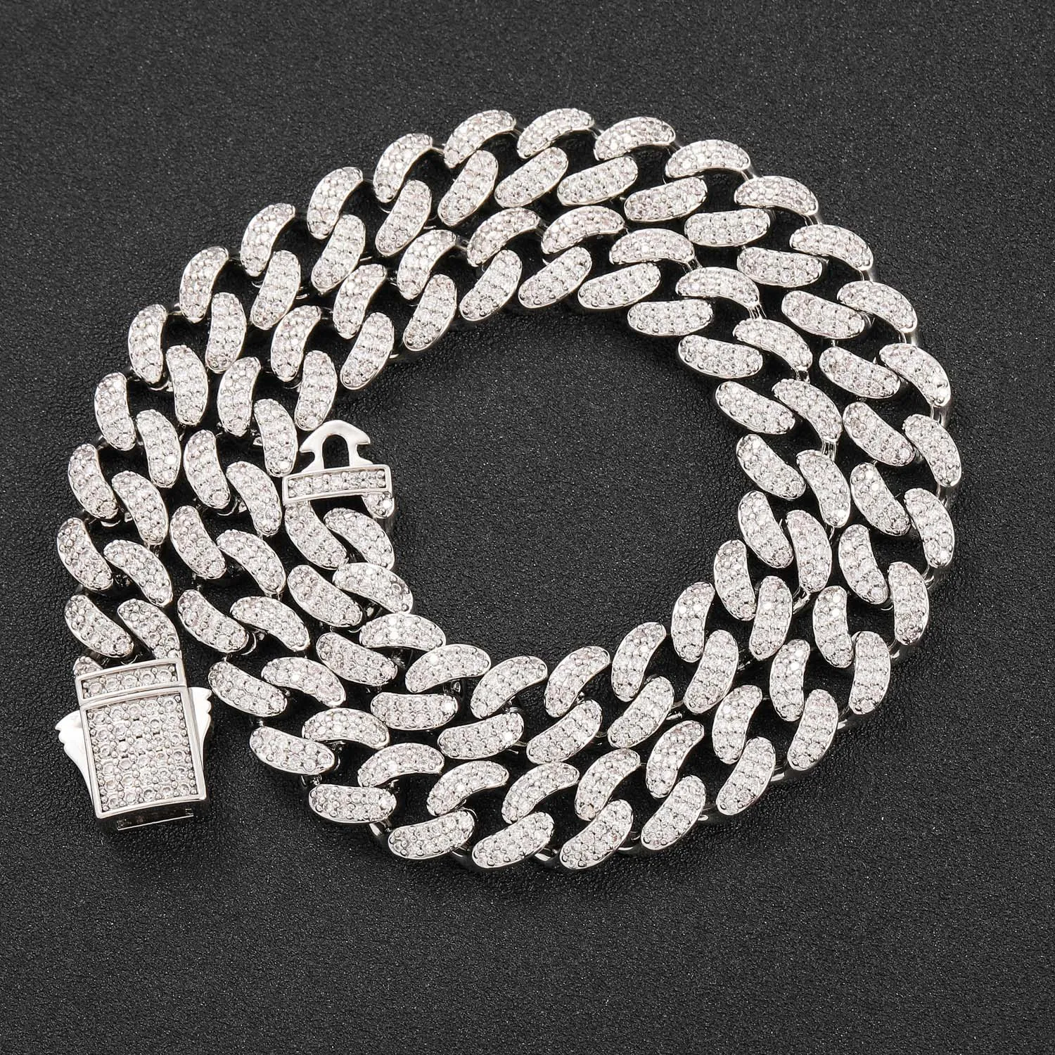Trendy 12mm 16-24inch Pure 925 Sterling Silver Bling Moissanite Diamond Cuban Chain Necklace Bracelet For Women/Men Nice Gift