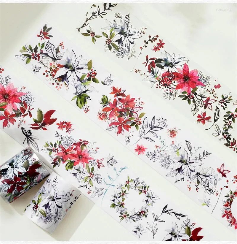 Gift Wrap Flowers Hidden In Leaves Crystal PET Washi Tape Journal Collage Materila DIY Scrapbooking Card Making Decorative Plan Sticker