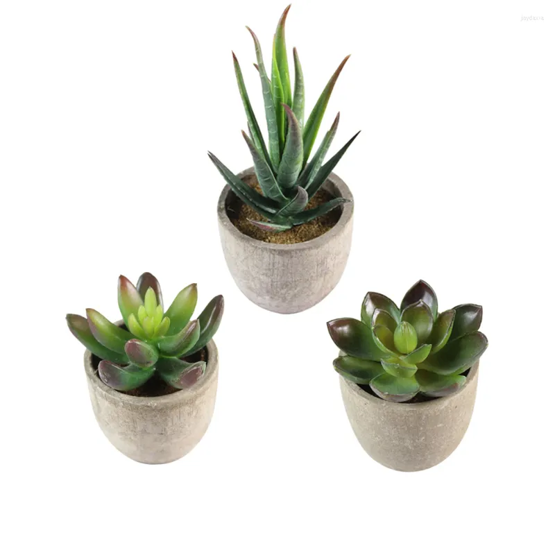 Decorative Flowers 3 Pcs Vintage Home Decor Realistic Greenery Pot House Plants Artificial Fake Succulent Faux