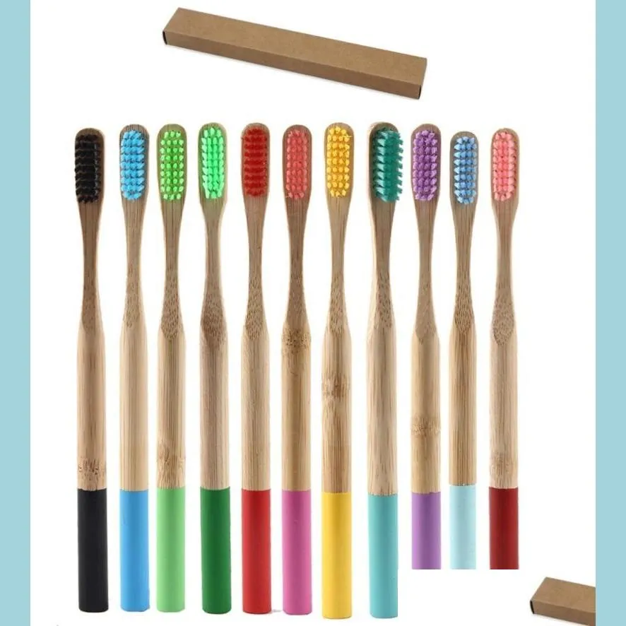 Engångs tandborstar bambu tandborste ad rund handtag softbrist fiber el vandrarhem tillbehörsverktyg droppleverans hem trädgård sup dh0ln
