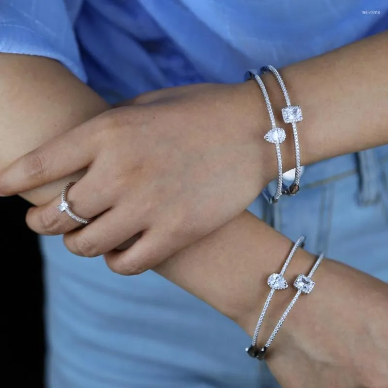 Bracelet 2023 arrivé larme Dop géométrie cubique zircone Cz éternité Bracelet ouvert pour fille classique femmes fête bijoux de mariage
