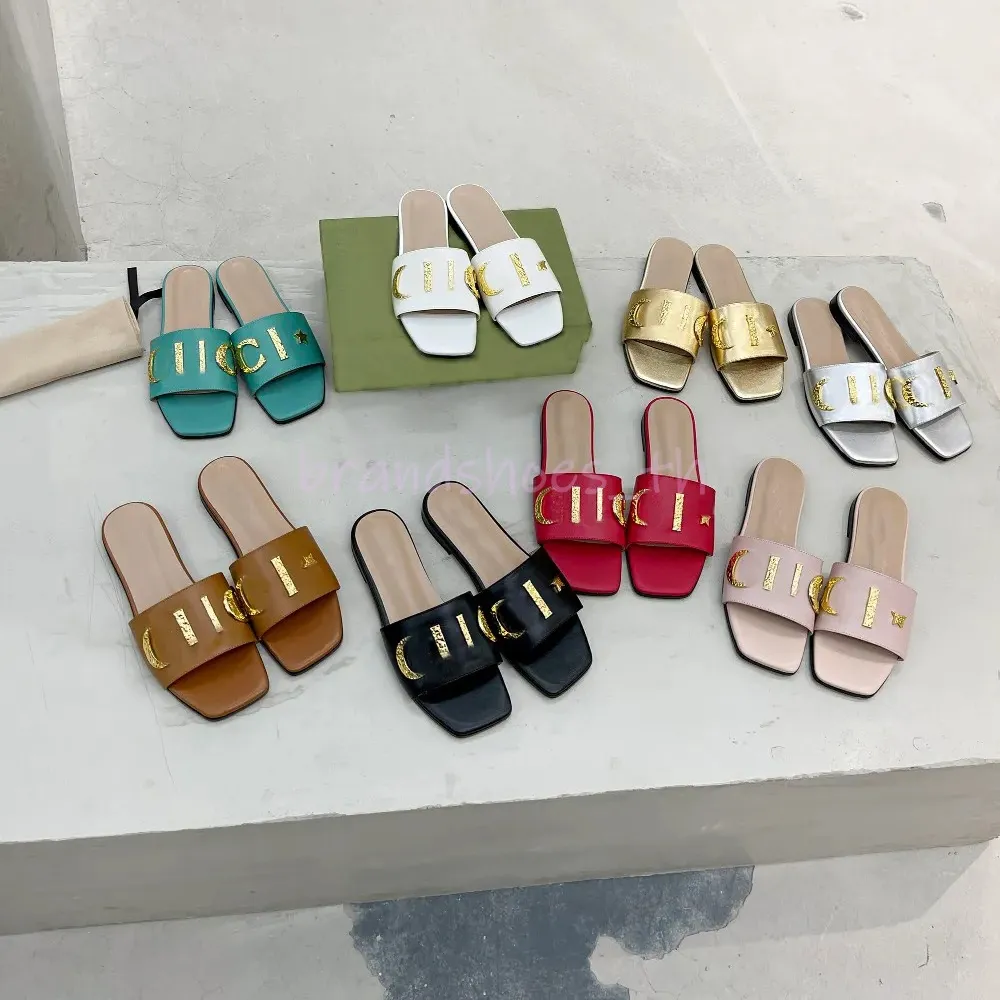 Women Slippers Designer Shoes Rubber Flat Sandals Leather Slides Summer Alphabet Slipper Golden Letter Loafers Classic Womens Flip Flops Fashion Shoe 35-43