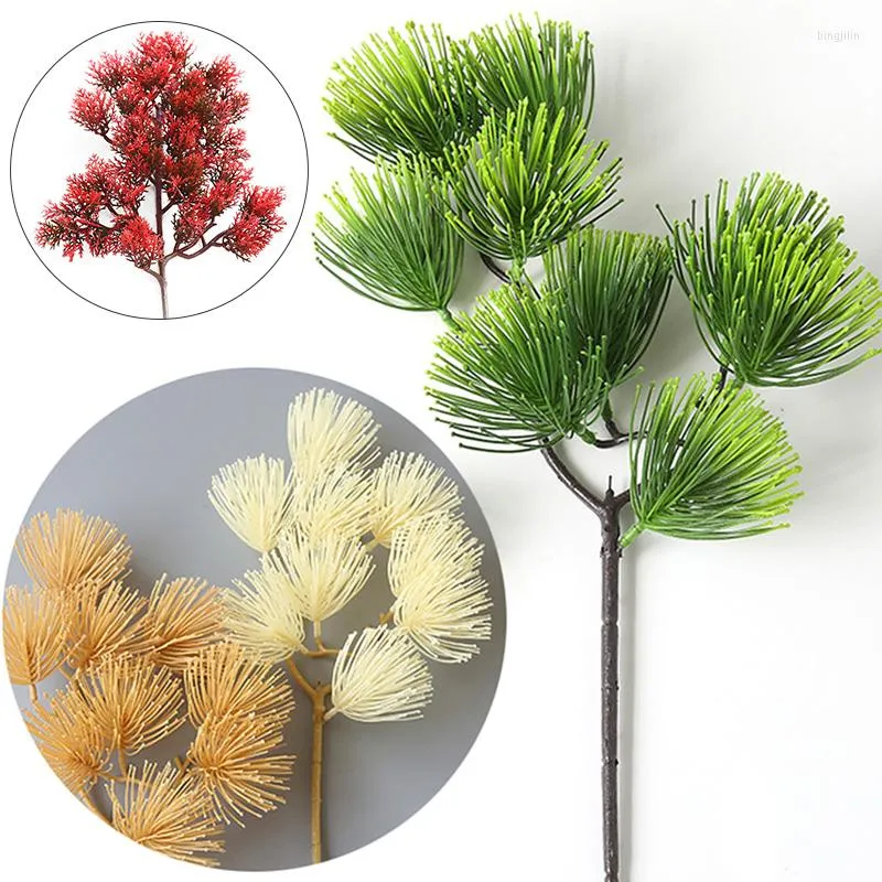 Fleurs décoratives plantes artificielles petite feuille d'arbre accueillant aiguille de pin fausses feuilles branche bonsaï ornements maison El jardin décor