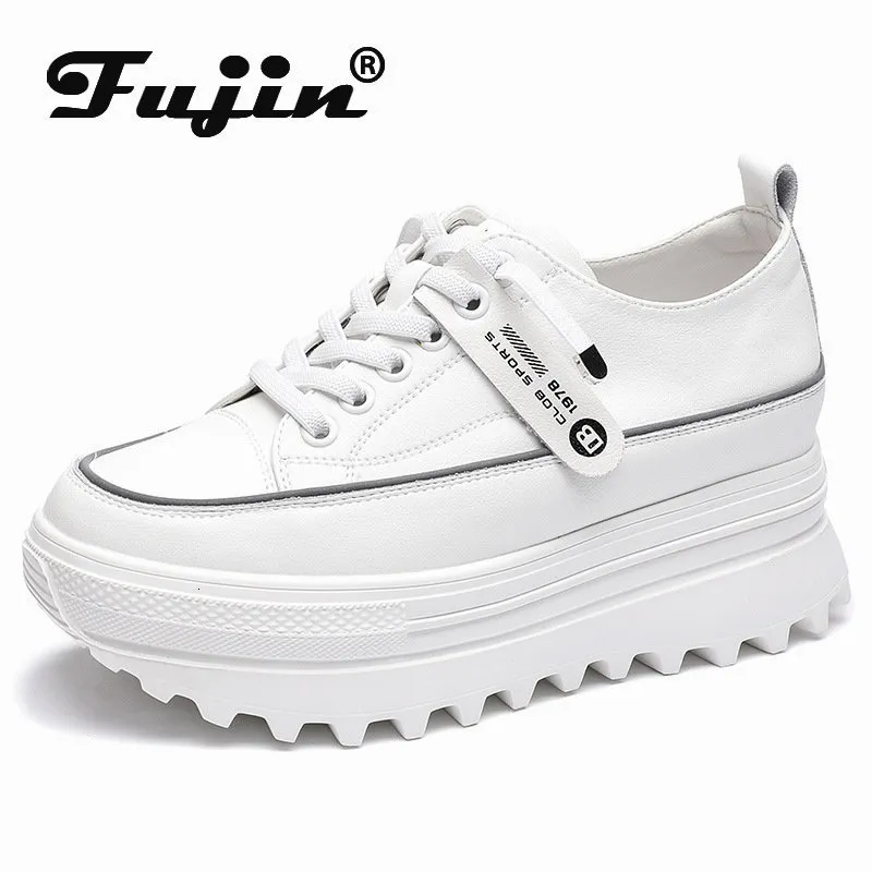 Sandaler Fujin 5 5cm äkta läderplattform kilskor chunky sneaker vit avslappnad bekväm andningsfjäder höst 230331
