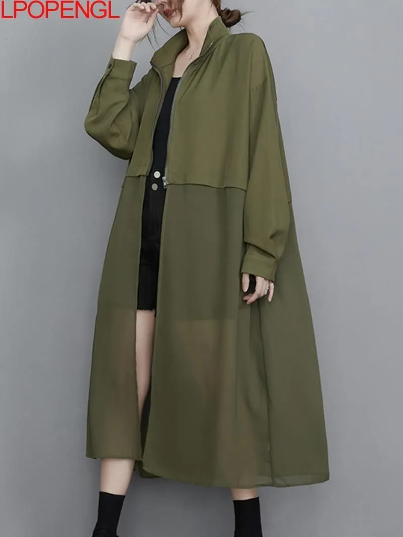 Chiffon Stitched Women's Trench Coat, Long Lightweight Jacket for Spring  and Summer