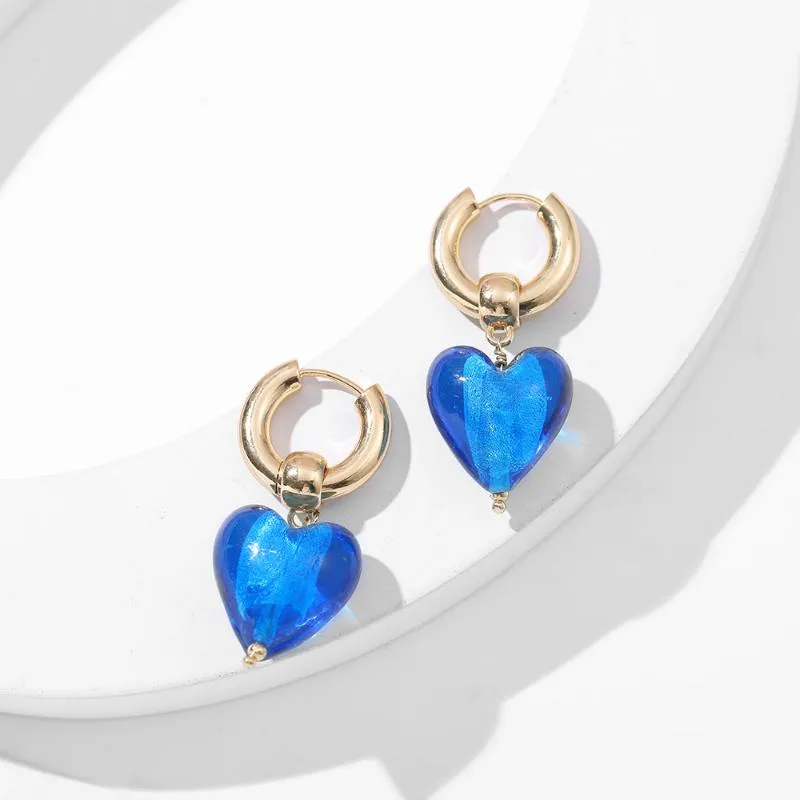 Pendientes colgantes de arena de lámpara de lámpara de vidrio transparente gota de corazón grande para mujeres vintage de cobre circulador colgante de oro joyas joyas