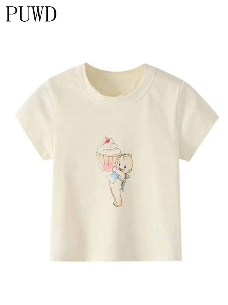 Women's Tanks Camis PUWD Cute Women Cartoon Print Soft Cotton Tank Summer Fashion Ladies Beige Loose Short Tops Female Oneck Chic Crop Top 230331