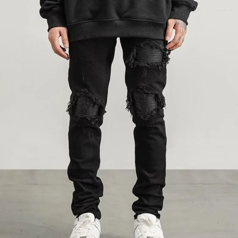 Herren Jeans Herren Patch Schlank Gebrochene Löcher Bleistifthose Vier Jahreszeiten Stretch Knie Zerrissene Gerade Jeanshose Punk High Streetwear