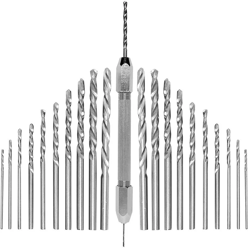 Kit di riparazione per orologi Trapano a mano con morsa a perno per stampi per colata in resina 20 pezzi (0,8-3 mm) Strumenti e punte per torsione in legno di plastica