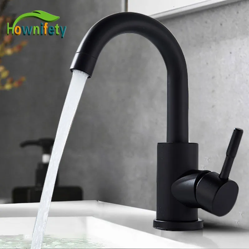 Kitchen Faucets Black Modern Bathroom Basin Faucet Stainless Steel Cold Wash Mixer Crane Tap Free Rotation Sink Faucets Single Handle 230331