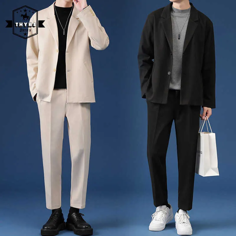 Chándales de los hombres Traje casual masculino Chaquetas de lujo Conjunto de chaqueta Streetwear Estilo coreano Conjuntos de 2 piezas con pantalones Za 2022 Pantalones de abrigo de primavera W0322